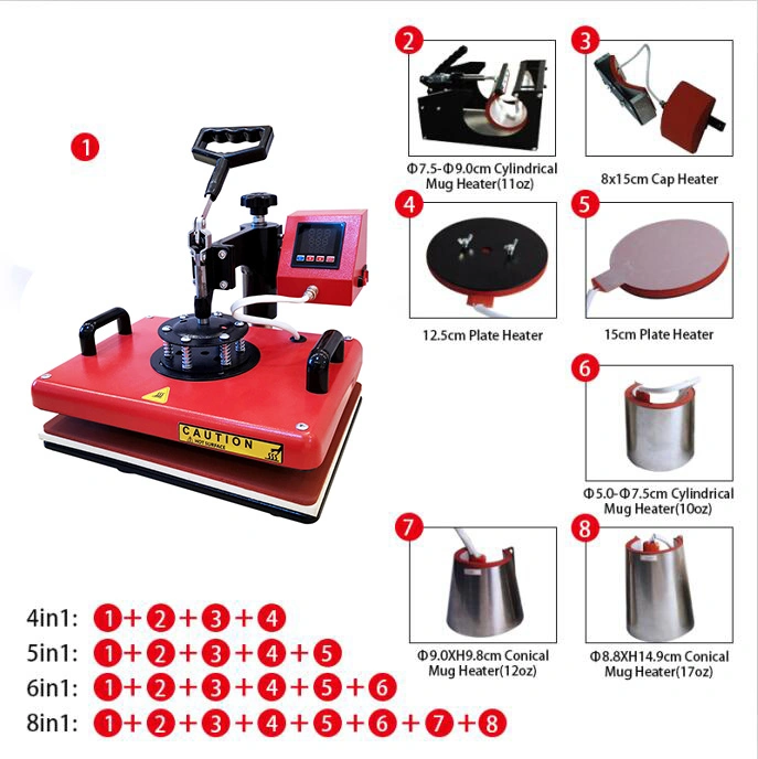 Multifunctional 8 in 1 Combo Heat Press Machine T-Shirt Digital Transfer Sublimation